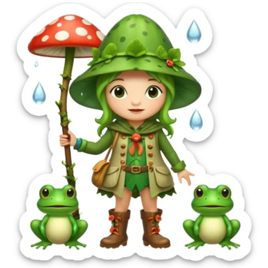 woodland bard woman dressed as frog druid, mushroom hat and rain boots sticker
