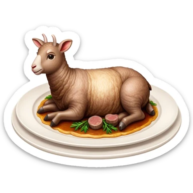 Roast Lamb Cinematic Realistic Roast Lamb Dish Emoji, depicted as thinly sliced roast lamb arranged artfully on a plate, rendered with rich textures and warm, inviting lighting. sticker