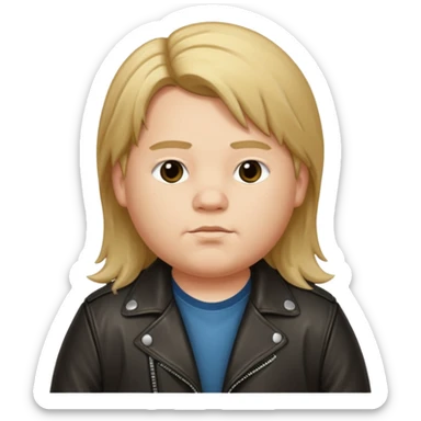 Long hair fat young boy in leather jacket sticker