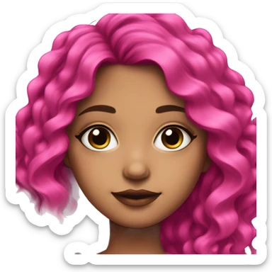 Pretty girl with dark eye makeup and long, magenta pink, wavy, thick hair sticker