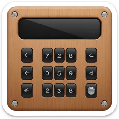 wooden rectangle keypad with a black small screen and a door holder sticker