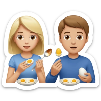 blonde girl and man with brown hair eating eggs  sticker