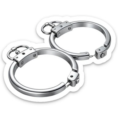 A pair of elegant handcuffs emoji made of silver chrome, smooth rounded design, glossy metallic reflections, luxury fetish aesthetic, minimal iOS emoji style, centered, clean white background sticker