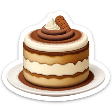 Cinematic Realistic Tiramisu Dessert Emoji, featuring layers of coffee‚Äêsoaked ladyfingers and mascarpone cream dusted with cocoa rendered with delicate textures and warm, inviting lighting. sticker