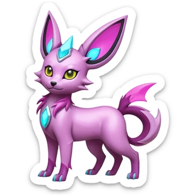 White and magenta pastel soft glossy smooth alloy divine holy legendary epic ethereal fantasy cyperpunk futuristic feral Manectric-Luxray-Umbreon-Espeon-Amaura-Electrike-fusion-creature  sticker