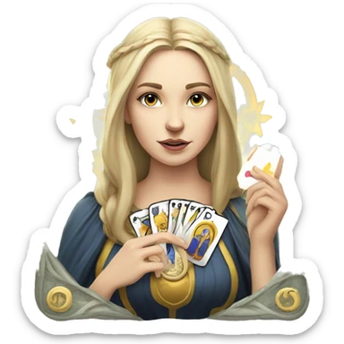 white girl and tarot card with corwn on had sticker