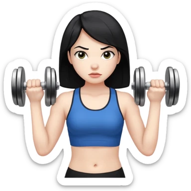 Pale girl with black hair using dumbells sticker