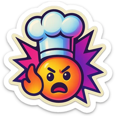 chef's hat with urgency emoji, color explosion, playful and modern with gradient FF4D67, 9D34FF gradient, vibrant sticker
