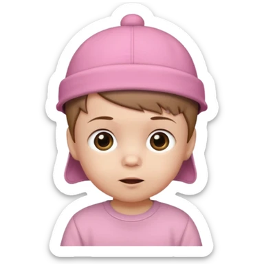 White-skinned baby, brown short hair, wearing a cap on his head, in a pink shirt for his birthday sticker