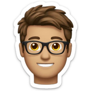 brown hair striking up guy wearing glasses and dark t-shirt with flowers print sticker