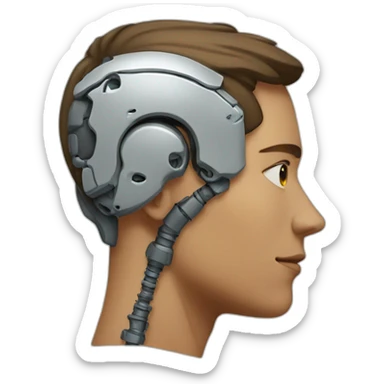 Side profile of a cyborg with an ear implant sticker