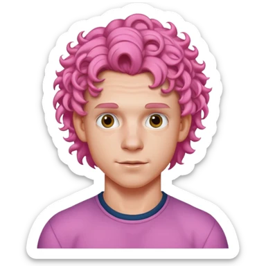 tom holland with pink curly hair sticker