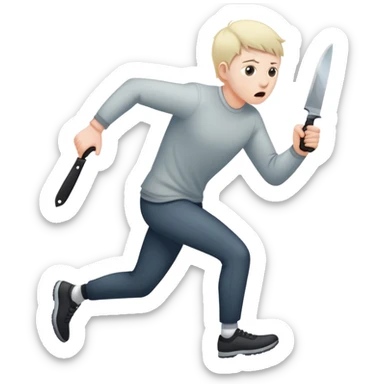 Frightened person sprinting away from a shadow with a knife sticker