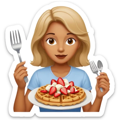 mujer disfrutando wafles con frutilla sticker
