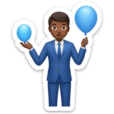 dark brown skin, office suit, hold blue balloon sticker