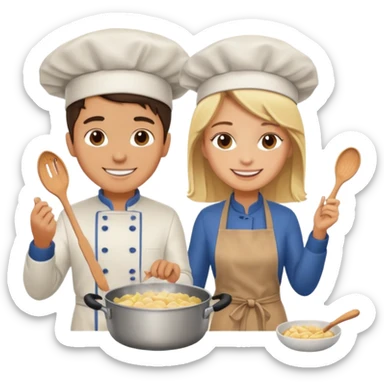 create a brunette boy and a blonde girl cooking emoji  sticker