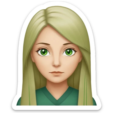 middle age woman with green eyes and long straight ash hair sticker