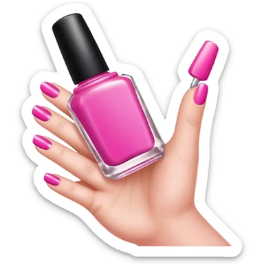 hand with painted nails and nail polish bottle sticker