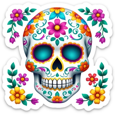 colorful decorated sugar skull with floral patterns sticker