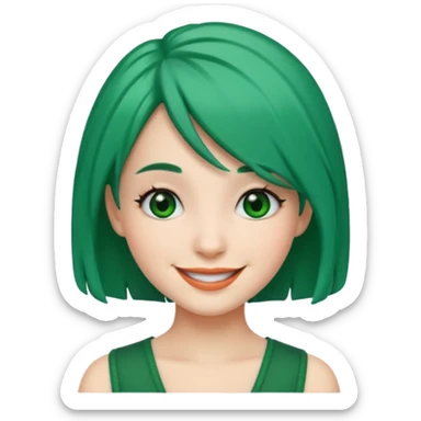 Emoji girl Emerald green hair, fair skin, and black eyes sticker