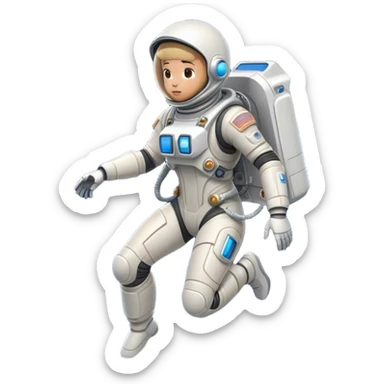  Cinematic Realistic Astronaut with Jetpack – A futuristic astronaut in a sleek, high-tech spacesuit, propelling forward with an advanced jetpack. The suit’s intricate details shimmer under distant starlight, with thrusters emitting a soft, controlled blue glow. sticker