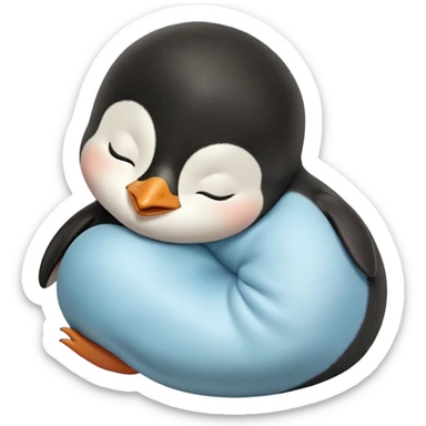 Meme-Worthy cute Sleeping Baby Penguin Portrait Emoji, Head resting peacefully with a contented smile, showcasing luxuriously soft down and a serene, slumbering gaze, Simplified yet hilariously adorable features, highly detailed, glowing with a soft, drowsy polar light, high shine, relaxed and utterly lovable, stylized with an air of playful laziness, bright and heartwarming, soft glowing outline, capturing the essence of a sleeping baby penguin that feels destined to become the next viral icon of adorable rest! sticker