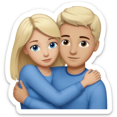 Man with blonde hair and blue eyes hugging a woman with dark hair and brown eyes sticker