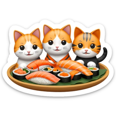 four happy cats having sushi dinner together sticker
