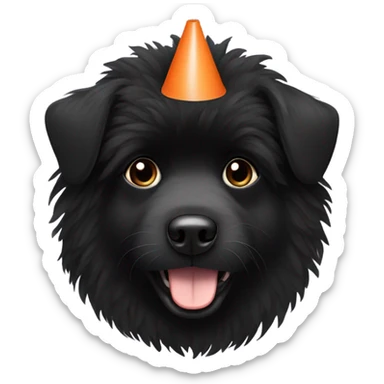 Black fluffy Dog with a cone  sticker