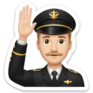 A white man with a small mustache raising one hand straight out like a Sieg Hail salute in Black SS uniform. The arm must be straight out with no bend in the elbow sticker
