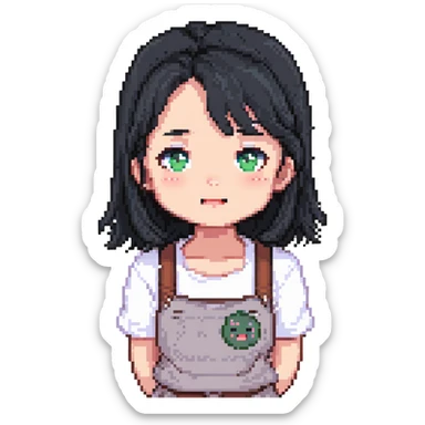 aesthetic girl with black hair, cute expression sticker