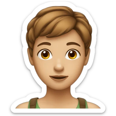 girl with small face and a brown pixie cut sticker