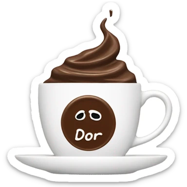 a cup of coffee with chocolate dusting that writes the word DIOR on the coffee  sticker