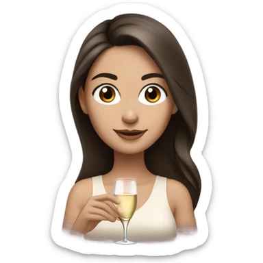 White girl with long dark brown hair and brown eyes with glass of champagne  sticker