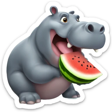 very hungry hippopotamus eating watermelon sticker