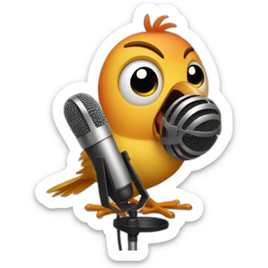 bird portrait with human characteristics singing in front of a microphone sticker