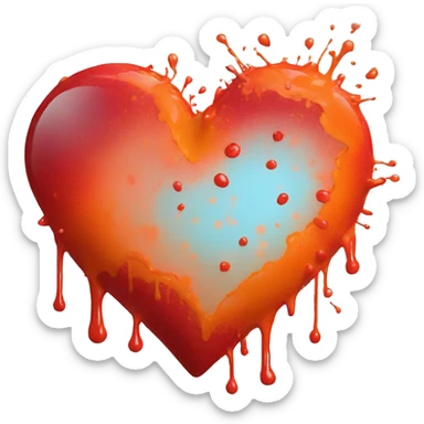 splattered paint heart glowing red-orange warmth sticker