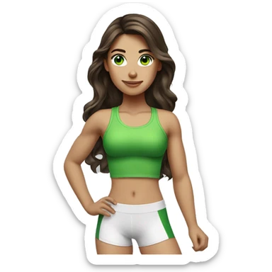 Fitness girl brunette long wavy hair with green eyes sticker
