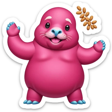 Pink Walrus dancing with peanuts sticker