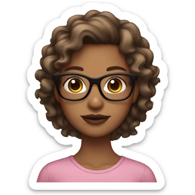 A tan girl with hazel eyes pink lips black glasses and brown wavy hair sticker