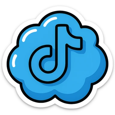 puffy cartoonish TikTok logo in blue with bold outlines, deep shadows, bright highlights, smooth curved corners, no background sticker