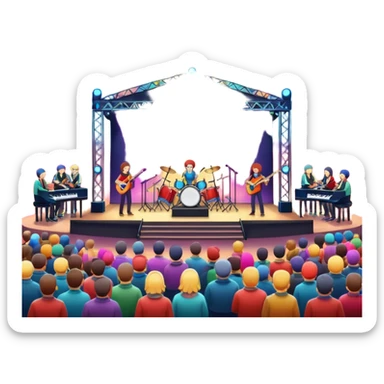 festival concert stage with lights and a band night sticker