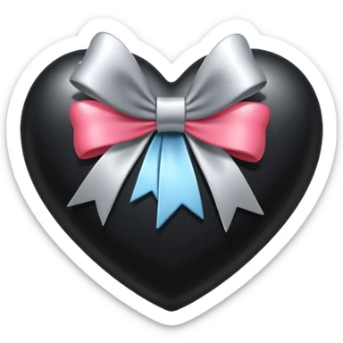 glossy broken black heart with a silver bow and heart pattern on the bow sticker