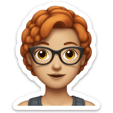 A white teenage girl with a cute face, chestnut/red hair, square glasses, and a crop top. sticker