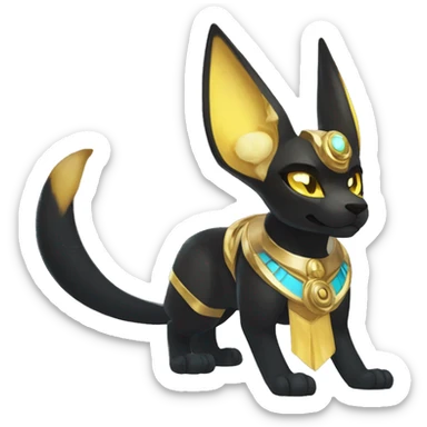 Black godly overpowered ethereal majestic Egyptian Lucario-Umbreon-Cat. Golden Anubis-Rings and yellow ring-markings. Full body sticker