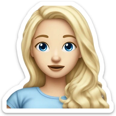 Pretty white blonde girl with blue eyes laying in bed comfy sticker