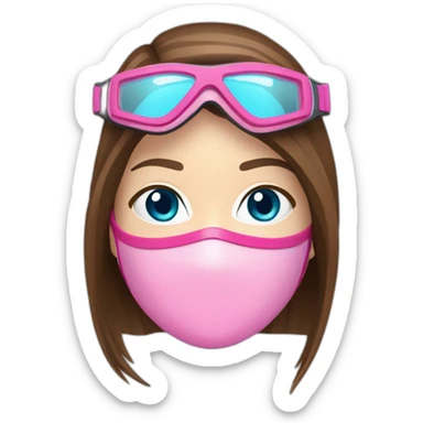 woman large and straight brown hair, pink diving mask with a single crystal-blue eyes. snorkel sticker