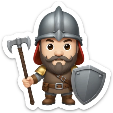 gimli the dwarf, dark brown beard, gray metal helmet, battle axe sticker