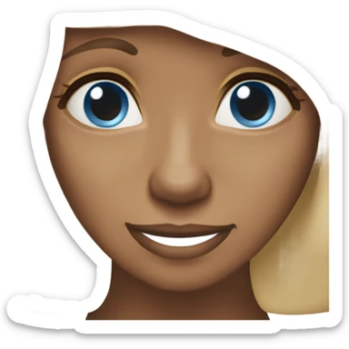 62 year Old blue eyed blonde lady with long straight hair with dark brown Cockapoo puppy dog sticker