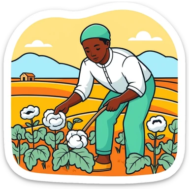 African picking cutton in field sticker